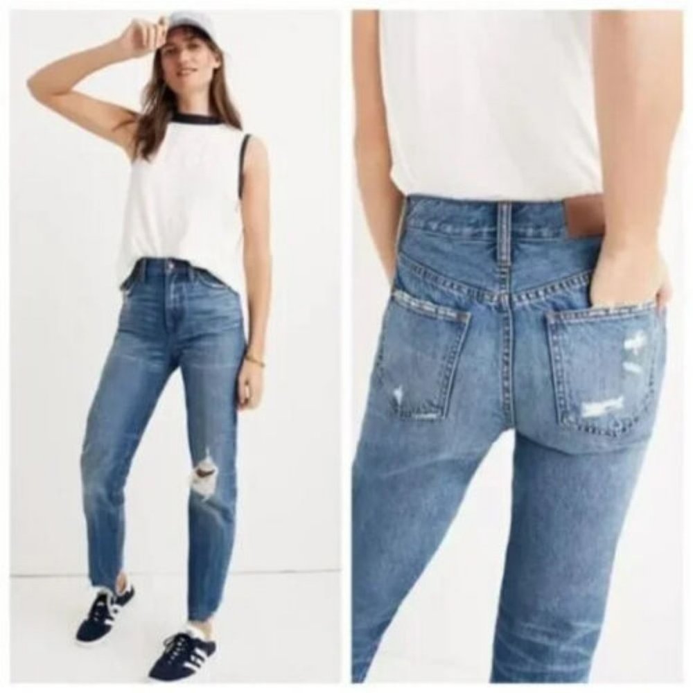 MADEWELL PERFECT Jeans Cropped Distressed 100% Cotton Taper Leg Denim Fall